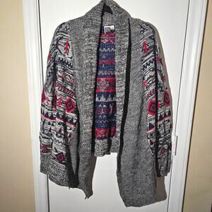 Aztec Print Draped Knit Cardigan Sweater Sz M Western Americana Festival 2010s